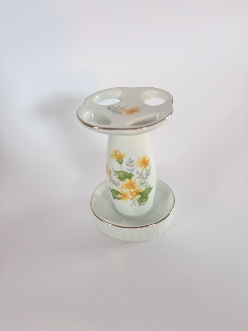 Vintage Japan Floral Ceramic Toothbrush Holder Gold Trim